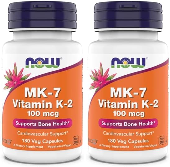 Now Supplements MK-7 Vitamin K-2 100 mcg Cardiovascular Support* Supports Bone Health* 180 Veg Capsules (Pack of 2)