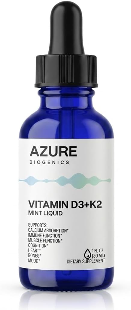 Vitamin D3 K2 Drops - High Potency 2500 IU D3 &amp 250 mcg K2 MK7- Supports Bone Immune Heart Muscle Mood &amp Cognitive Health*-Fast Absorption Mint Flavor Vegan Non-GMO