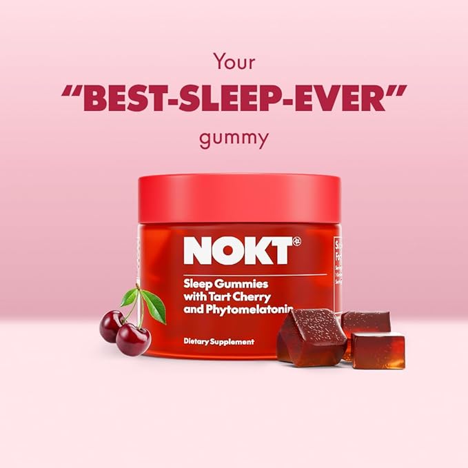 NOKT Sleep Gummies - Tart Cherry &amp Vegan Melatonin Sugar-Free Gluten-Free Nutritional Supplement 30 Gummies Tart Cherry Flavor Gummy Form Deep Restorative Sleep Support