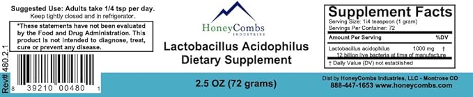 HoneyCombs Probiotic Powder Gut Health Supplement – Lactobacillus Acidophilus Probiotic for Digestive Support Bloating Relief Immune Support – Daily Vegan Probiotic Powder for Women and Men