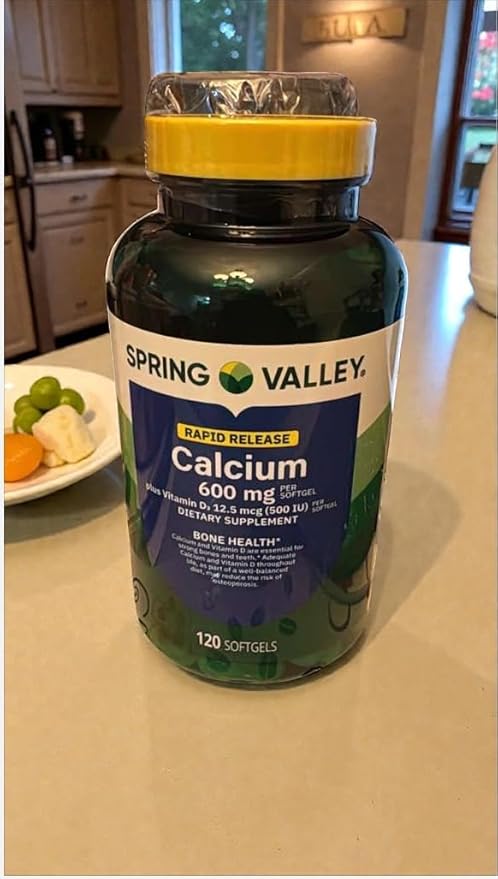 Spring Valley Calcium 600 mg with Vitamin D3 12.5 MCG 120 Softgels Bone Health Support Rapid-Release Gluten-Free