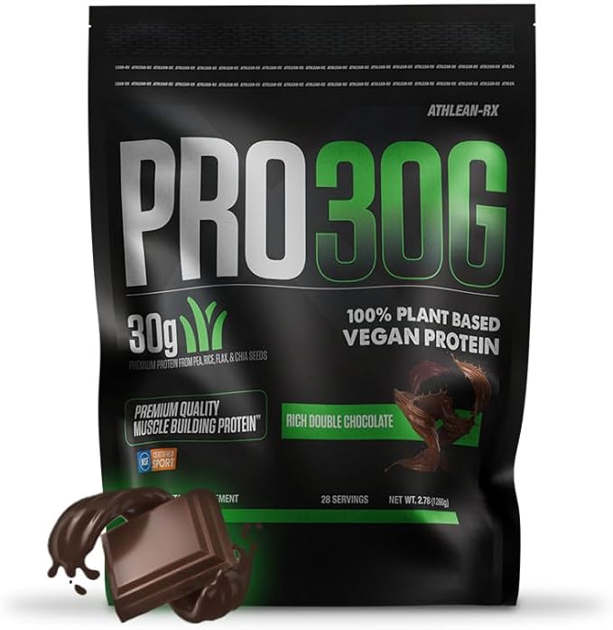 PRO 30G Vegan Protein Powder by ATHLEAN-X Plant-Based Muscle Recovery &amp Growth Formula Gluten-Free NSF Certified for Sports High Protein Supplement for Strength (Rich Double Chocolate)
