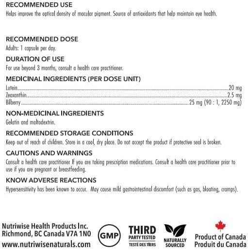 NutriWise Lutein Plus Antioxidant for Eye Health (Bilberry Zeaxanthin Lutein)