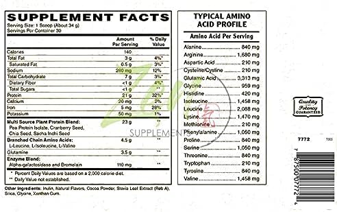 Zen Supplements Plant Protein-Chocolate 1020G 2.2LB-Powder - 23 Grams of Protein Per Serving -Vegan Low Net Carbs Non Dairy Gluten Free Lactose Free No Sugar Added Soy Free Kosher Non-GMO