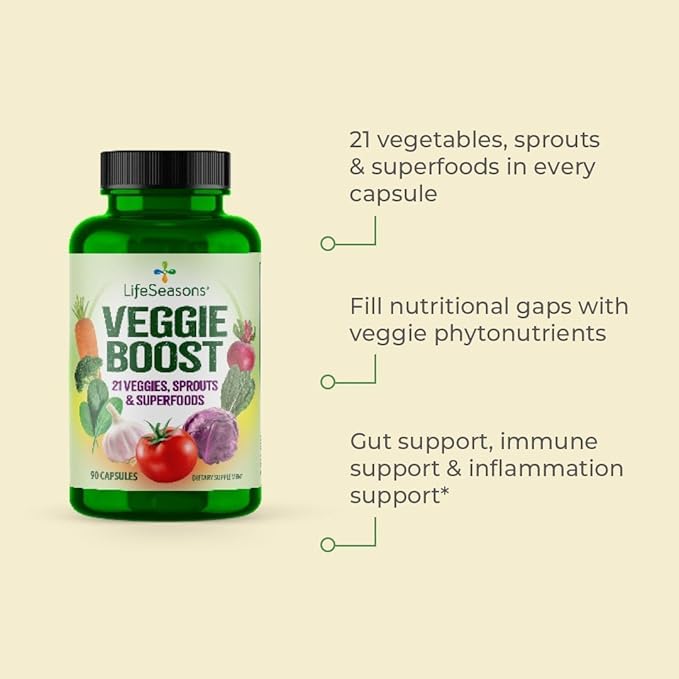 LifeSeasons Fruits &amp Veggies Supplements - 40 Fruit &amp Vegetable Superfoods - Nutritional Support for Immunity and Wellness - Vitamins Minerals &amp Antioxidants - 3X Potency - 90 Count (Pack