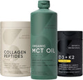 Sports Research Collagen Peptides Hydrolyzed Type 1 &amp 3 Collagen Powder Protein Supplement Keto MCT Oil from Organic Coconuts - Triple Ingredient C8 C10 C12 MCTs and Vitamin D3 K2 with Coconut