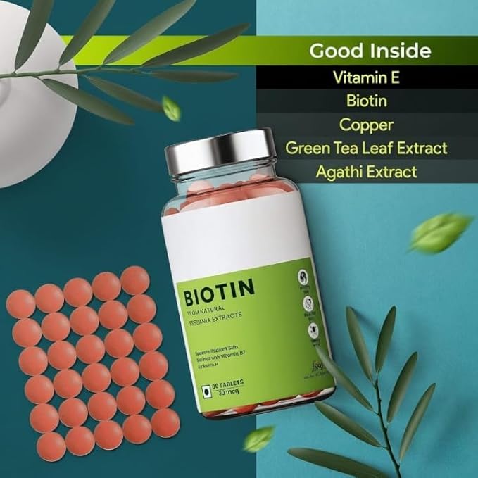 Biotin enriched with Vitamin B7 &amp Vitamin H | 60 Veg Tablets | Supports Healthy Hair Skin &amp Nails