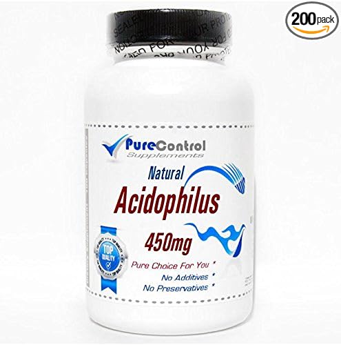 Natural Acidophilus 450mg - 500 Million Live Active Cultures/Keep Refrigerated // 200 Capsules // Pure // by PureControl Supplements