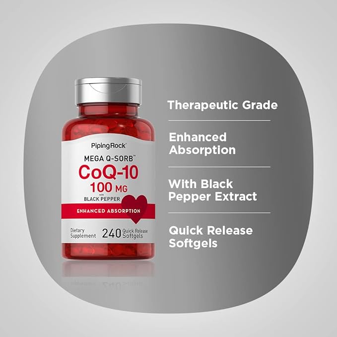 Piping Rock CoQ10 100mg | 240 Softgels | Enhanced Absorption Supplement for Women and Men | Non-GMO Gluten Free