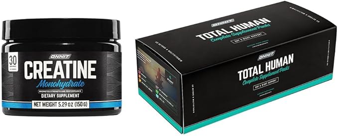 ONNIT Total Wellness &amp Performance Bundle: Total Human Multivitamin Packs (30-Day Supply) + Creatine Monohydrate Powder (30 Servings) IGEN Non-GMO Tested Energy Focus &amp Strength Pack of 2