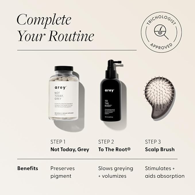 Arey Not Today Grey™ Hair Supplement (3 Month) + Scalp Brush | Inside-Out Hair &amp Scalp Care Bundle | Supports Hair Vitality &amp Scalp Wellness | Vegan &amp Gluten-Free