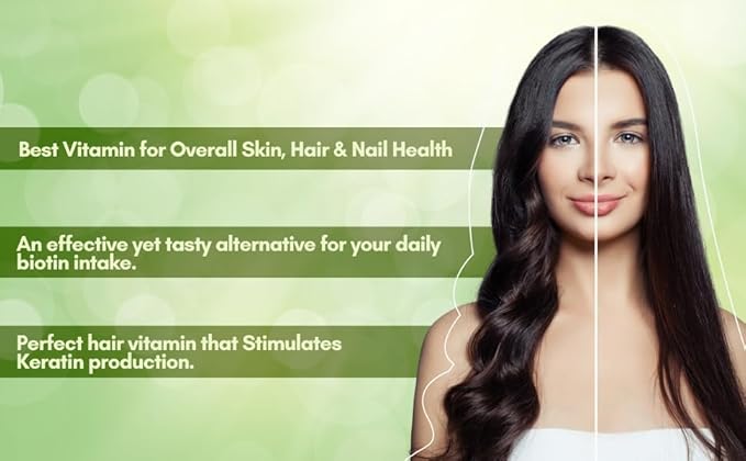 Healthy &amp Shiny Hair Growth | Enriched with Natural Biotin B7 B6 B5 Zinc &amp Amla Extract | 60 Gummies - Strawberry Flavour