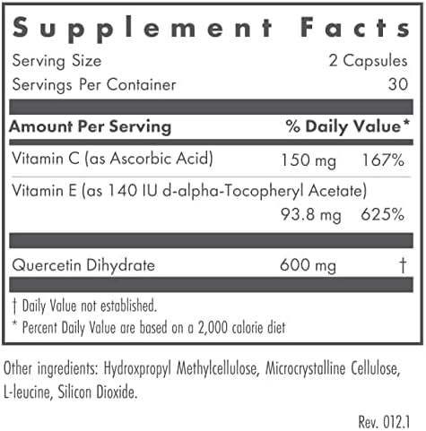 NutriCology Quercetin 300 - Supports Mast Cell and Histamine Response - Includes Vitamin C - Delivers 300 mg Quercetin Per Capsule - Vegetarian &amp Hypoallergenic - 30 Servings - 60 Capsules