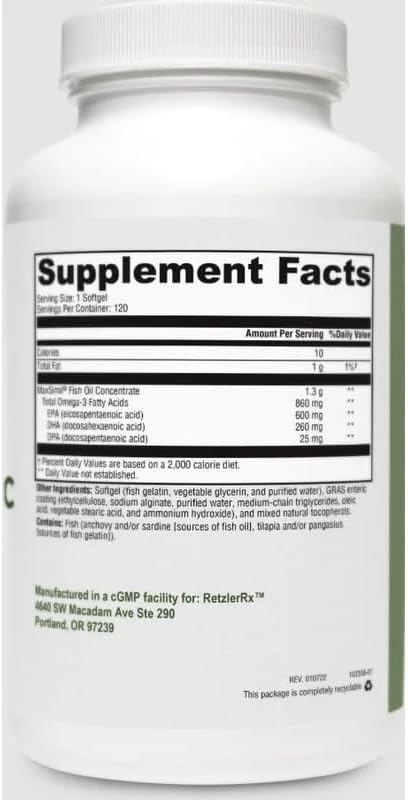 Pure Omega 1300 EC Softgels 120 Count High Strength Omega Fatty Acid Supplement Enteric Coated Softgels for Daily Wellness Support