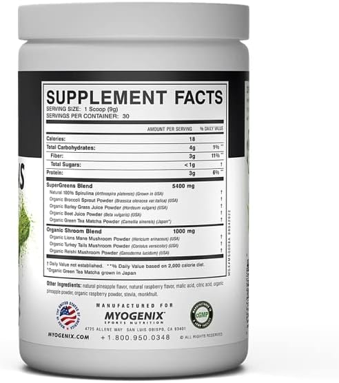 Myogenix MyoVite SuperGreens – Greens Powder Daily Supplement – Enhance Digestion Strengthen Immunity &amp Improve Alkalinity – Locally Grown Greens – Berry Tropical (30 Servings)