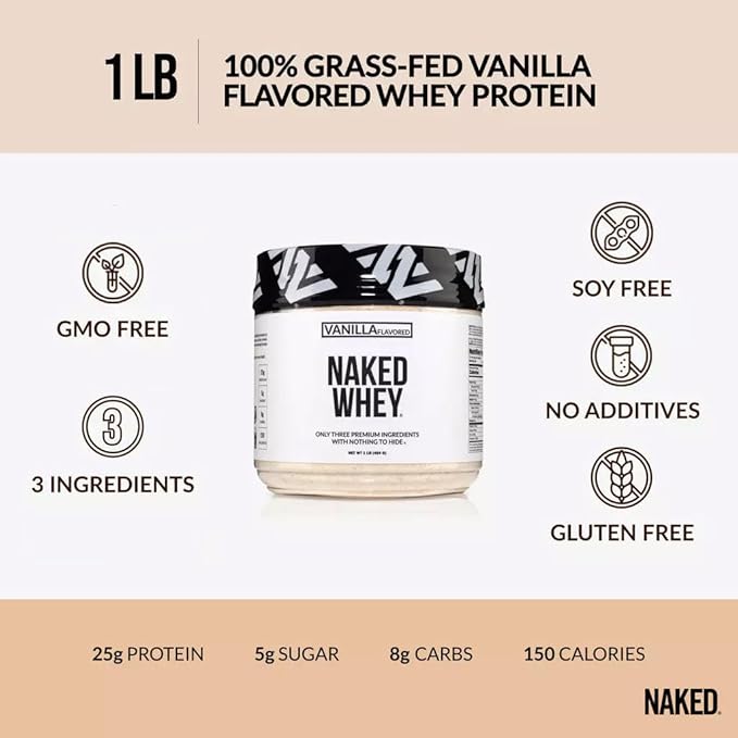 NAKED Vanilla Whey + Vanilla Pea Protein Bundle – Grass-Fed Whey (1LB 12 Servings) &amp Vegan Pea Protein Isolate (1LB) - Muscle Growth Recovery &amp Wellness