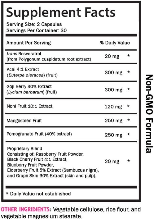 Berry Benefits - RESVERATROL Complex - Natural Fusion Active Lifestyle Hydration Factor Goji Berry Power Acai Berry Boost Refreshing Flavor Nutrient Rich Daily Antioxidants 2 Bottles 120 Caps
