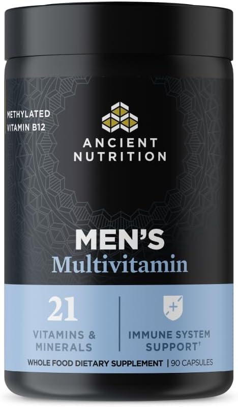 Ancient Nutrition Multivitamin for Men Multi Men's Methylated Vitamin D C E B12 Zinc Magnesium Supports Healthy Immune System and Bone Health 90 Ct