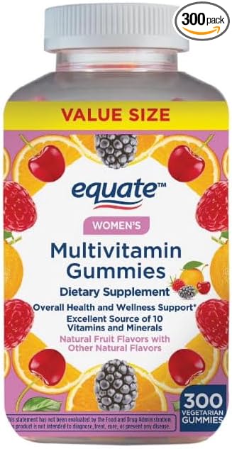 Equate Women's Multivitamin Gummies Daily Vegetarian Multivitamin for Adult Women Natural Fruit Flavor 300 Count (150 Servings) Sticker