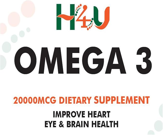 H4U Extra-Strength Omega-3 Supplements 20000 mcg Softgels with EPA and DHA - Immune Support Brain and Heart Health Optimal Wellness - Non-GMO 100 Softgels.