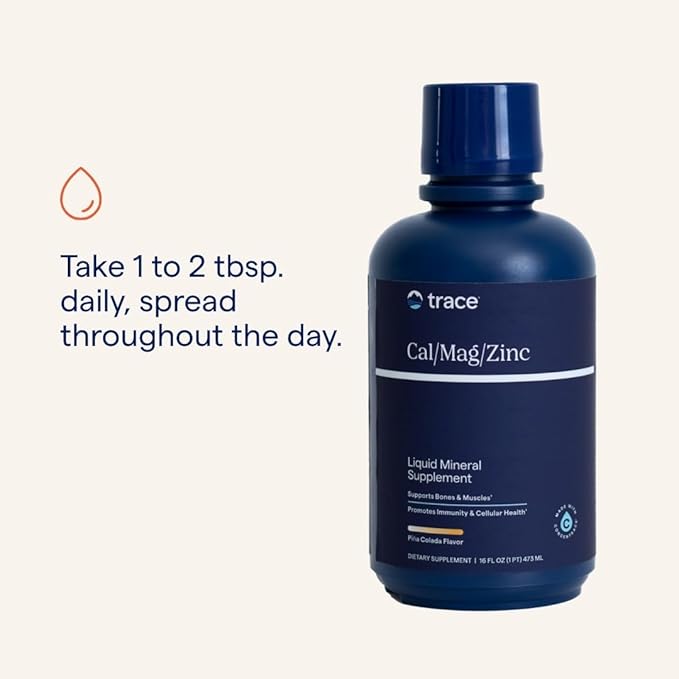 Trace Minerals Cal/Mag/Zinc - Liquid Mineral Supplement for Natural Body Health - Bone Muscle &amp Cellular Health - Supports Immunity &amp Energy - Gluten-Free - 16Fl Oz (32 Servings) - Pineapple