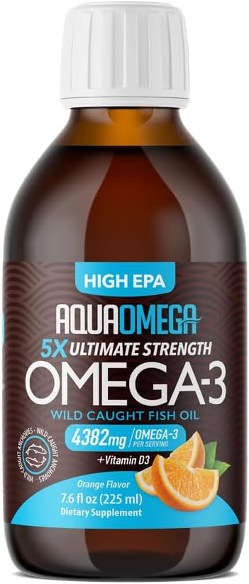 5X Ultimate Strength Liquid Fish Oil Supplements Wild Caught Omega 3 Fish Oil Liquid High EPA &amp DHA Omega3 Fatty Acids Omega 3 Supplement with Vitamin D 7.60floz Orange Flavor