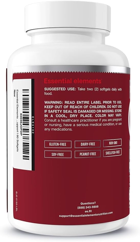 Essential Elements Omega-3 Fish Oil Supplement with EPA &amp DHA | Fatty Acids for Immune Heart &amp Cognitive Support | 60 Softgels