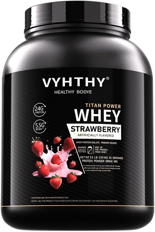 Strawberry Flavored Whey Protein Powder24g Protein per Serving Fast-Absorbing Concentrated whey Protein Low Sugar Gluten-Free Natural Flavor 3.5 lbs/56 oz.