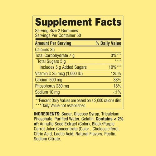 SV Calcium 500 mg Plus Vitamin D 25 mcg Bone Health Dietary Supplement Gummies 100 Count + VSL Store Sticker.