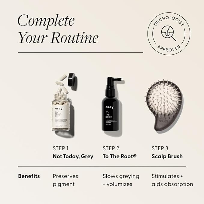 Arey Not Today Grey™ Hair Supplement (1 Month) + Scalp Brush | Inside-Out Hair &amp Scalp Care Bundle | Supports Hair Vitality &amp Scalp Wellness | Vegan &amp Gluten-Free