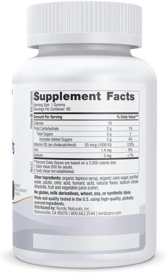 Nordic Naturals Pro Vitamin D3 Gummies Wild Berry - 60 Gummies - 1000 IU Vitamin D3 - Great Taste - Healthy Bones Mood &amp Immune System Function - Non-GMO - 60 Servings (Pack of 2)