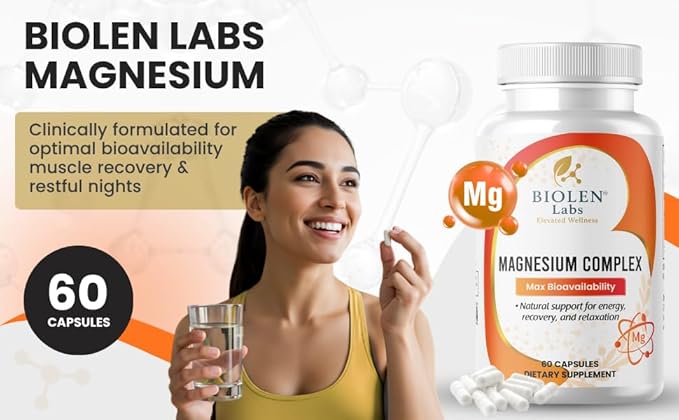 Magnesium Complex Max Bioavailability Formula for Energy Recovery Relaxation 60 Vegan Capsules Non-GMO Gluten-Free