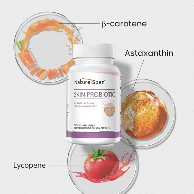 Skin Probiotic-30 Billion Colonies of 3 strains Specially Added Carotene astaxanthin and lycopeneReduce SensitivityEnhance Moisture and Elasticity and Make Skin Radiant60 Capsules
