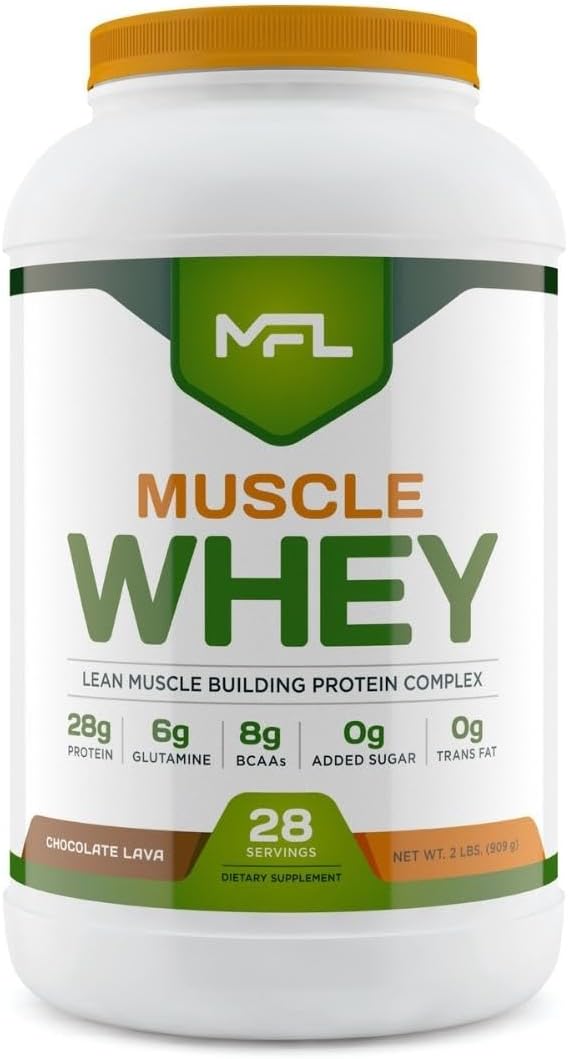 MFL Muscle Whey Protein 2 lbs l 26g of Protein l 8g BCAAs l 6g Glutamine l Low Carbs l 28 Servings (Chocolate Lava)