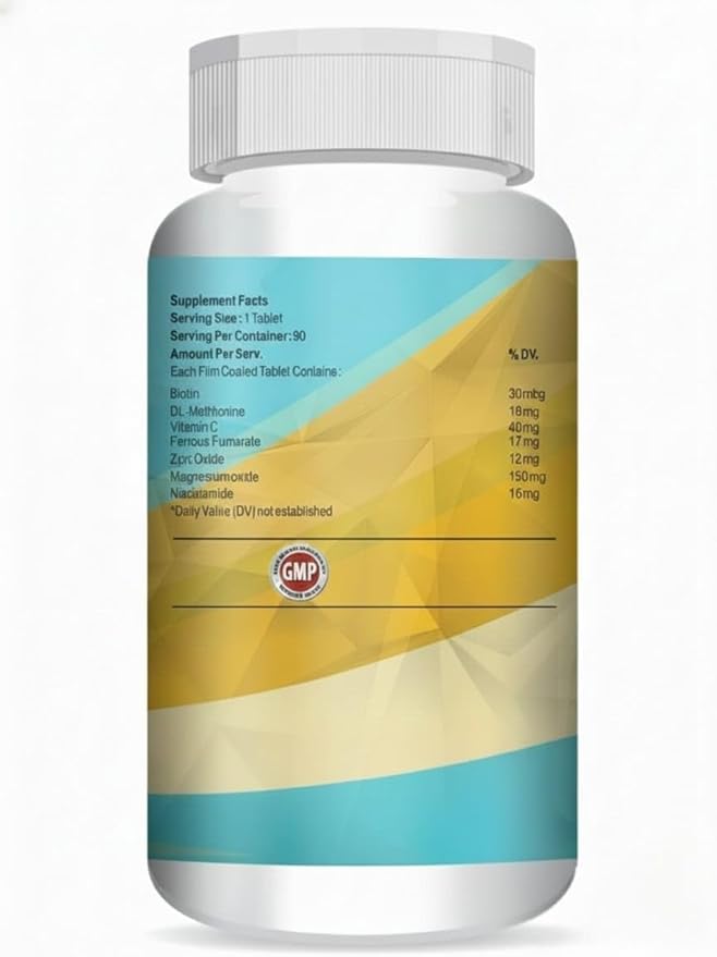 Biotin 30mcg Supplement for Hair Growth Strong Hair and Glowing Skin Fights Nail Brittleness 90 Tablets
