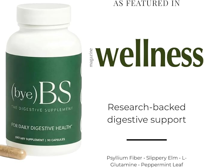 Digestive Support Supplement – Psyllium Husk Slippery Elm Peppermint Extract &amp L-Glutamine – Gut Health Bloating &amp Constipation Support Intestinal Lining &amp Bowel Function