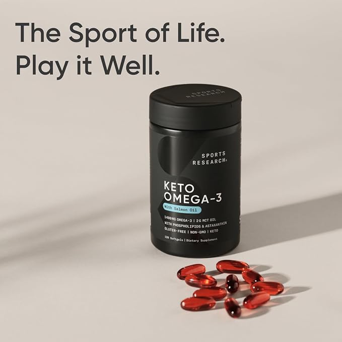 Sports Research Keto Omega Fish Oil with Wild Sockeye Salmon Antarctic Krill Oil Astaxanthin &amp Coconut MCT Oil - 1200mg of EPA &amp DHA per Serving | Keto Certified &amp Non-GMO Verified (120