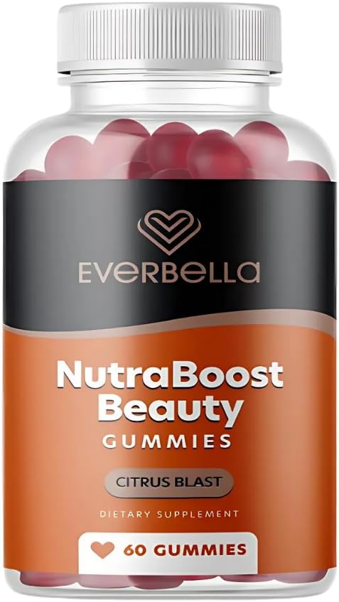 Nutraboost Beauty Gummies Vegan Collagen Booster Biotin Skin Hair and Nails Vitamin A E C Citrus Flavor 30 Day Supply Sugar-free