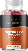 Nutraboost Beauty Gummies Vegan Collagen Booster Biotin Skin Hair and Nails Vitamin A E C Citrus Flavor 30 Day Supply Sugar-free