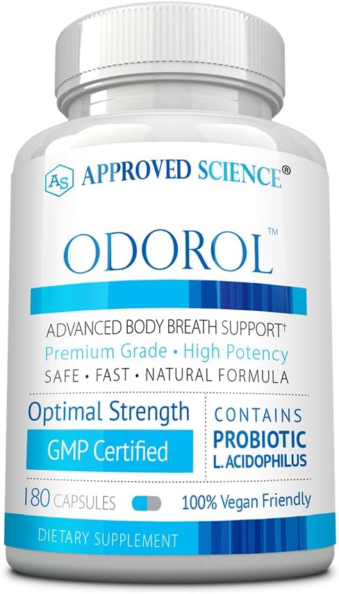 Approved Science Odorol - 180 Capsules - Freshen Bad Breath and Body Odor - Contains L.acidophilus Green Tea Magnolia Bark Peppermint Oil and Fennel - Pack of 1