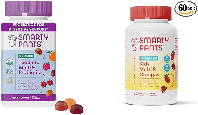 SmartyPants Organic Toddler Multivitamin Gummies: Probiotics Omega 3 (ALA) &amp Kids Multivitamin Gummies Sugar Free: Omega 3 (ALA) Vitamin D3 C Vitamin B12