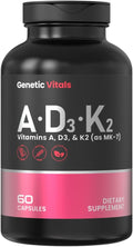 ADK - Dietary Supplement with Vitamins A D3 &amp K2 (MK-7) – Supports Bone Strength Heart &amp Immune Health – Vegetarian Gluten-Free – 60 Capsules