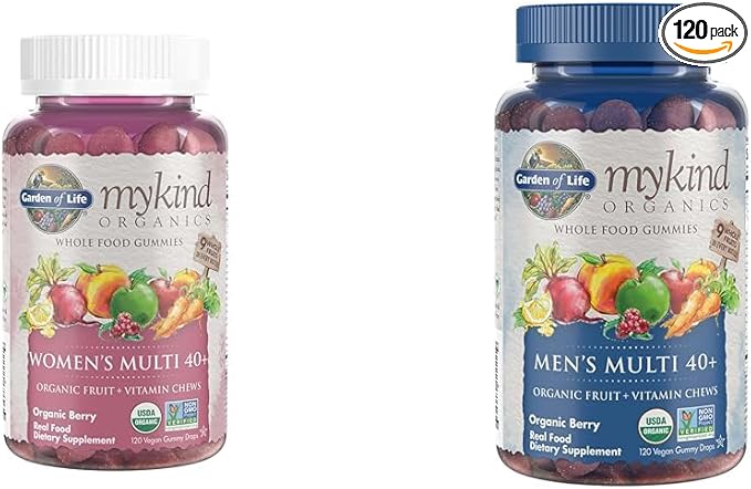 Garden of Life Organics Women 40+ Gummy Vitamins - Berry - Certified Organic Non-GMO Vegan &amp Organics Men 40+ Gummy Vitamins 40+Multi Berry 120 Count