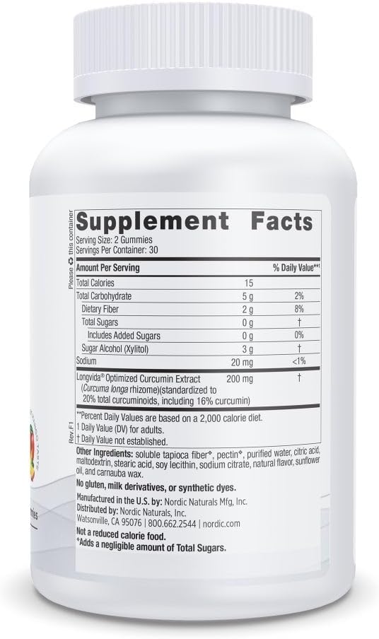 Nordic Naturals Zero Sugar Curcumin Gummies Mango - 60 Gummies - 200 mg Optimized Curcumin Extract - Great Taste - Antioxidant Support Healthy Metabolic Balance - Non-GMO Vegan - 30 Servings