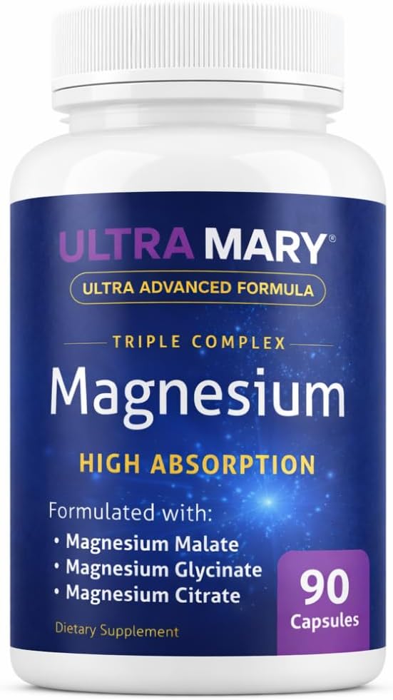 Magnesium Complex – High Absorption Magnesium Glycinate Magnesium Citrate &amp Magnesium Malate – Supports Muscle Relaxation Calm &amp Restful Sleep – 90 Capsules