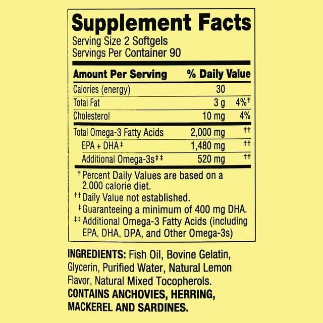 Spring Valley Maximum Care Omega-3 from Fish Oil Dietary Supplement Softgels for Eye Brain Bone &amp Heart Health 2000 mg 180 Count Pill Box.