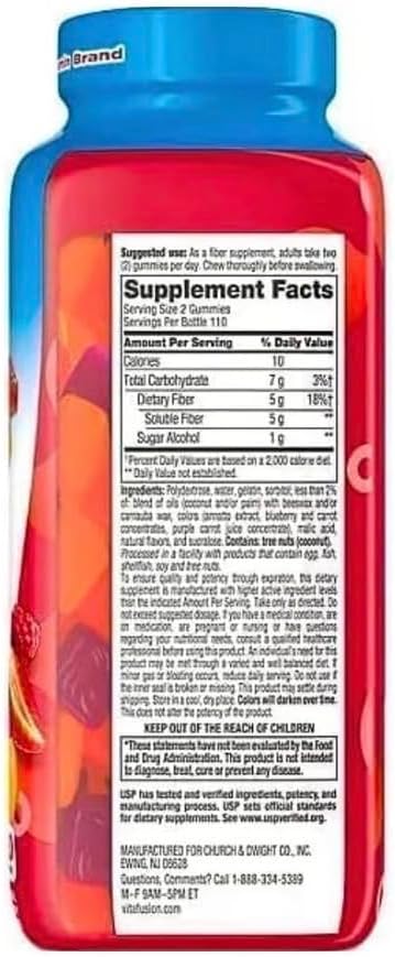 Vita Fiber Well Gummies Sugar Free Peach Raspberry &amp BlackBerry Flavors 220 Count Pack of 1