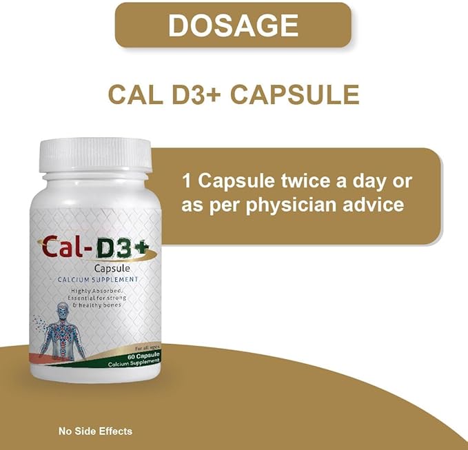 Cal D3+ Capsule for Calcium Supplement Highly Absorbed Essential for Strong &amp Healthy Joints 60 Counts