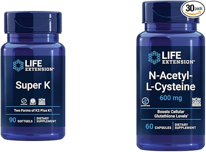 Life Extension Super K Vitamin K1 Vitamin K2 mk-7 Vitamin K2 mk-4 &amp N-Acetyl-L-Cysteine (NAC) Immune Respiratory