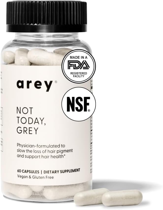 Arey Not Today Grey Daily Hair Supplement for Women &amp Men | Slows Grey Hair Growth in 3–6 Months | Support for Thicker Healthier Hair | Biotin B + D Vitamins | Vegan &amp Gluten-Free (1 Month)
